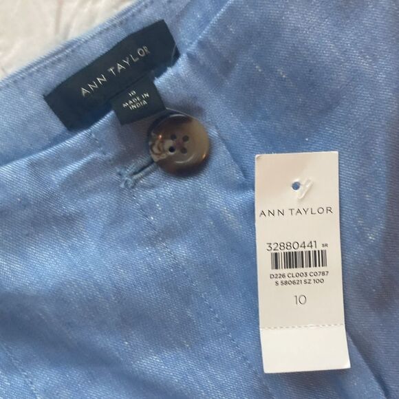 NEW Ann Taylor High Rise Straight Leg Light Blue Linen Trousers Size 10 - Picture 5 of 9